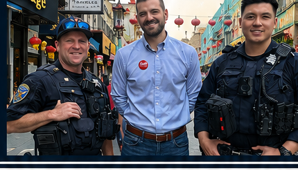 Supervisor Danny Sauter with SFPD officers in Chinatown